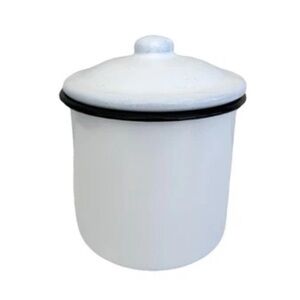 White Ceramic Canister with Lid Black Trim 3” H